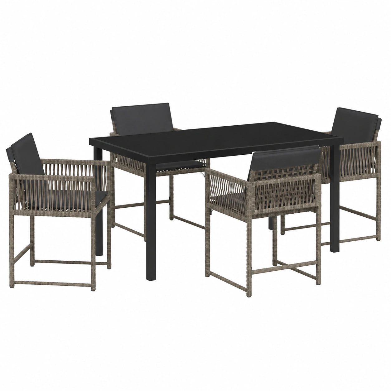 Salon de jardin, en résine tressée, coloris gris, 5 pièces, pour la terrasse ou le jardin