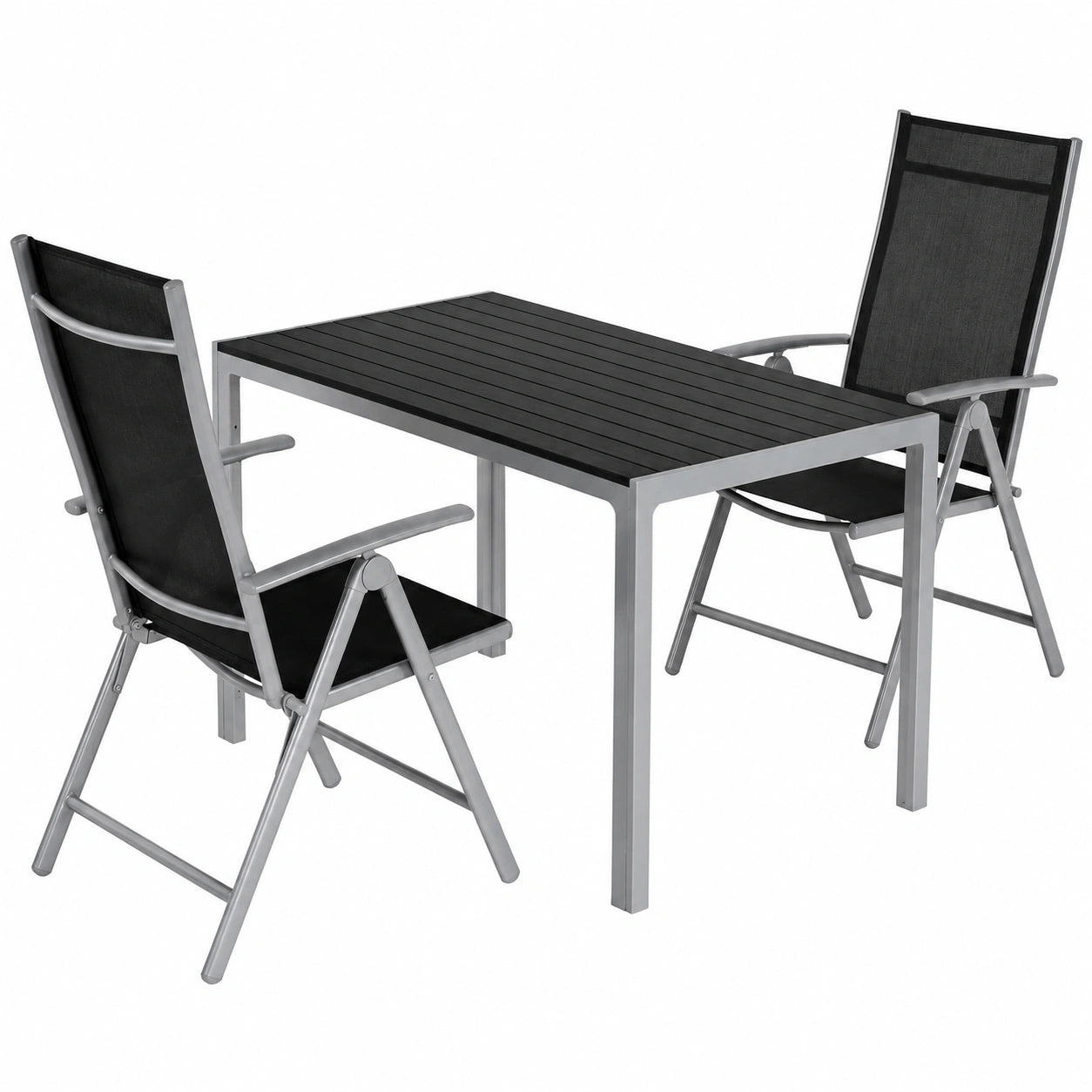 Salon de jardin, 3 pièces, réglable, en aluminium, coloris gris et argenté, 110 x 70 cm, pour la terrasse ou le jardin