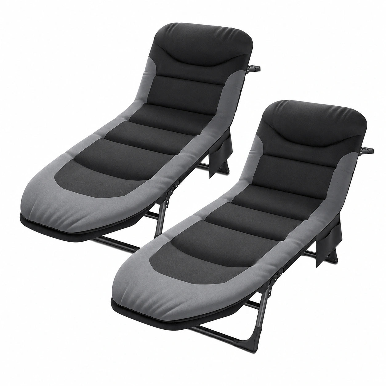 Chaise longue, pliable, réglable, 2 pièces, coloris noir, pour la terrasse ou le jardin