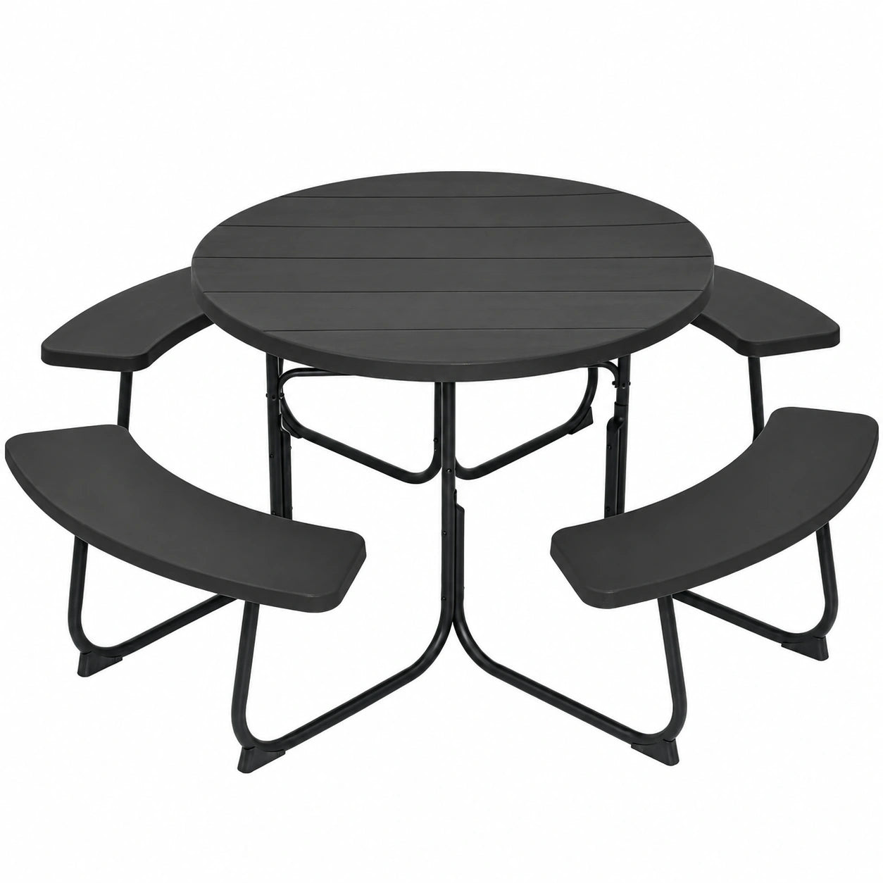 Parasol, en métal, avec 4 bancs, coloris noir, 8 places, pour la terrasse ou le jardin