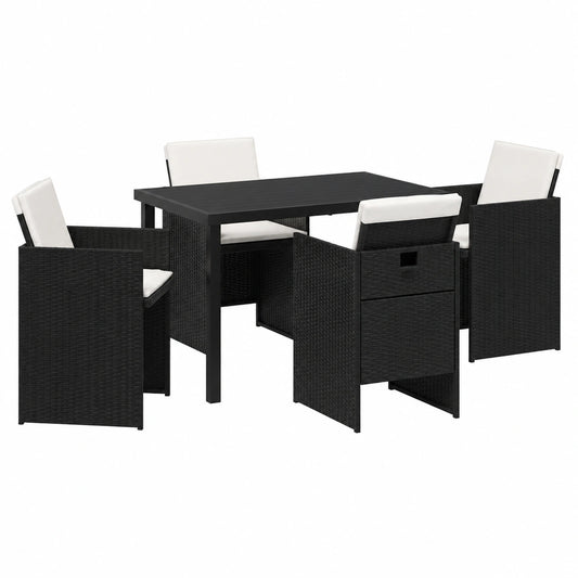 Salon de jardin, en résine tressée, coloris noir, 5 pièces, pour la terrasse ou le jardin