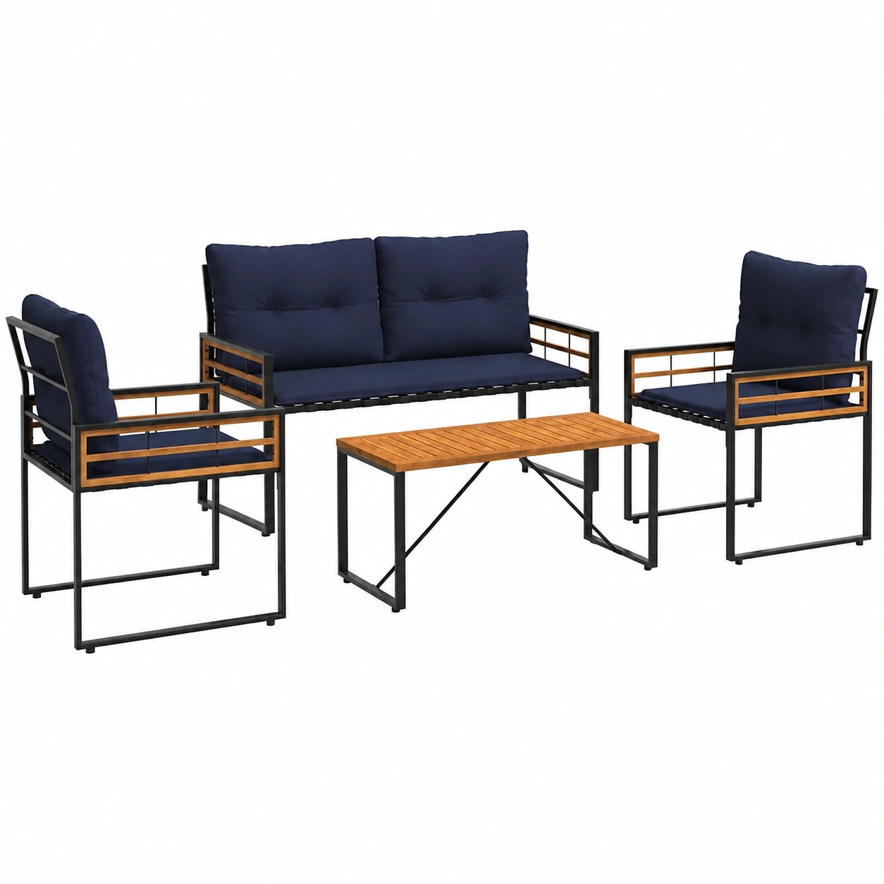 Salon de jardin, coloris bleu, 4 pièces, pour la terrasse ou le jardin