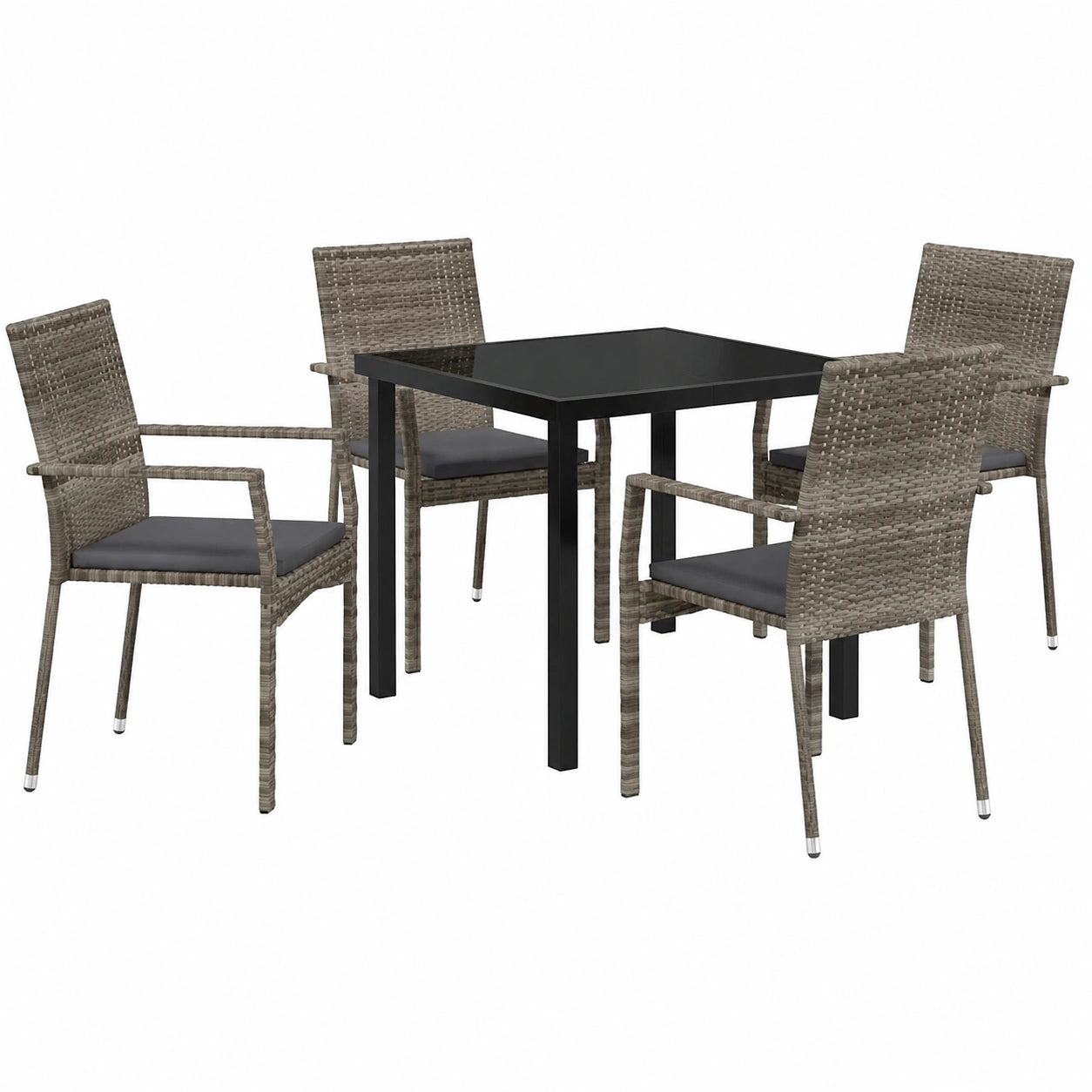 Salon de jardin, en résine tressée, coloris gris, 5 pièces, pour la terrasse ou le jardin