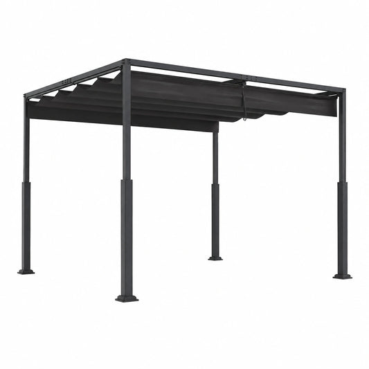 Structure d’ombrage, réglable, en acier, coloris noir, pour la terrasse ou le jardin