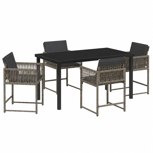 Salon de jardin, en résine tressée, coloris gris, 5 pièces, pour la terrasse ou le jardin