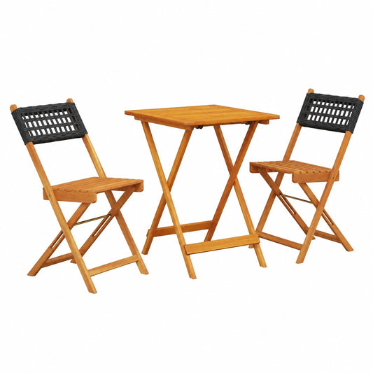 Salon de jardin, 3 pièces, en bois massif et résine tressée, coloris noir, pour la terrasse ou le jardin