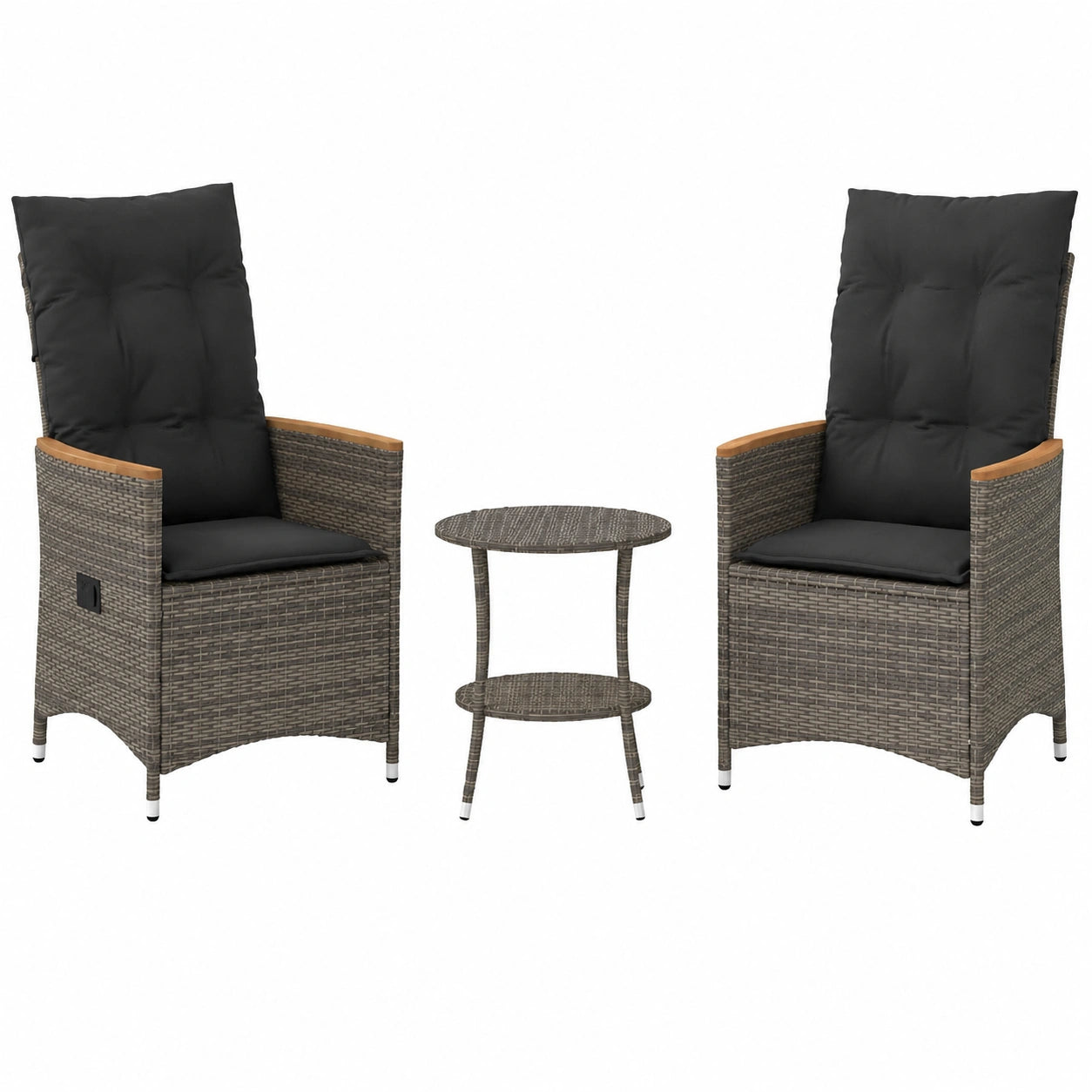 Salon de jardin, en résine tressée, coloris gris, 3 pièces, pour la terrasse ou le jardin
