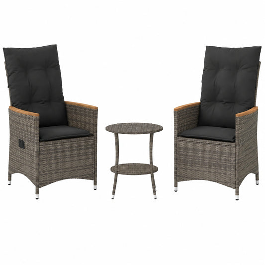 Salon de jardin, en résine tressée, coloris gris, 3 pièces, pour la terrasse ou le jardin