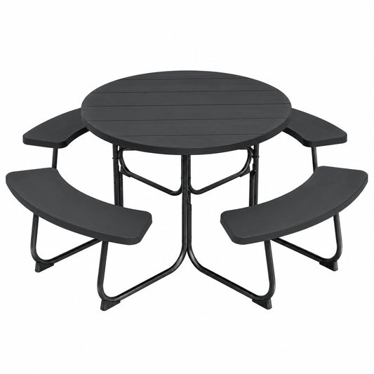 Salon de jardin, avec 4 bancs, coloris noir, 190 x 76 cm, pour la terrasse ou le jardin