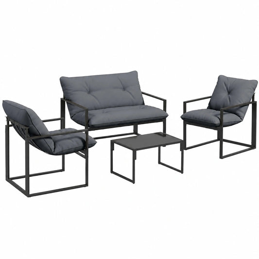 Salon de jardin, 2 places, avec 2 fauteuils, en acier, coloris noir, pour la terrasse ou le jardin