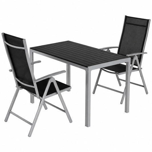 Salon de jardin, 3 pièces, réglable, en aluminium, coloris gris et argenté, 110 x 70 cm, pour la terrasse ou le jardin