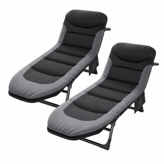 Chaise longue, pliable, réglable, 2 pièces, coloris noir, pour la terrasse ou le jardin