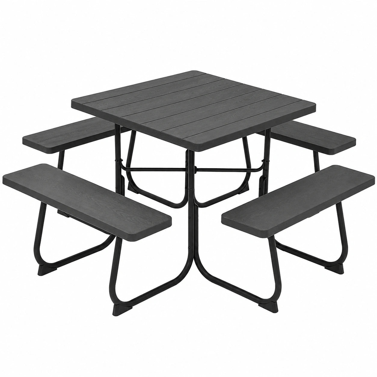 Salon de jardin, avec 4 bancs, coloris noir, 170 x 170 x 76 cm, pour la terrasse ou le jardin