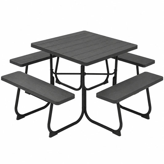 Salon de jardin, avec 4 bancs, coloris noir, 170 x 170 x 76 cm, pour la terrasse ou le jardin