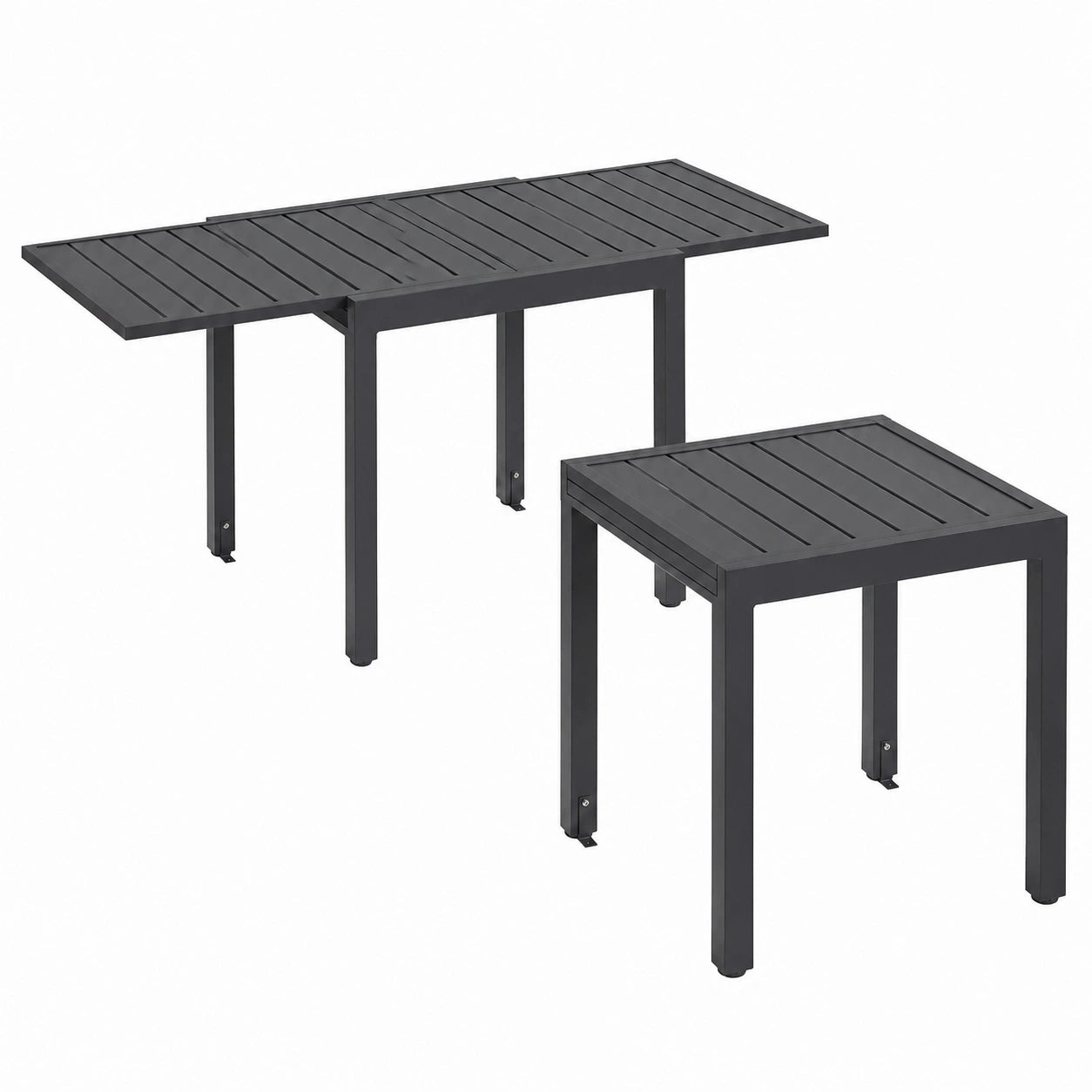 Table, 6 places, extensible, en aluminium, coloris gris, 140 x 70 x 75 cm, pour les espaces de vie