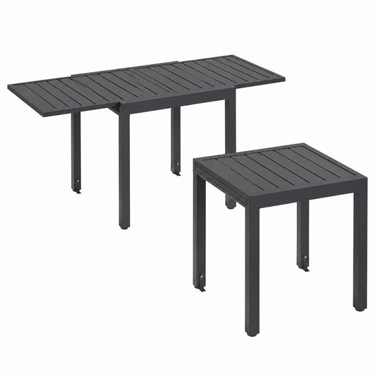 Table, 6 places, extensible, en aluminium, coloris gris, 140 x 70 x 75 cm, pour les espaces de vie