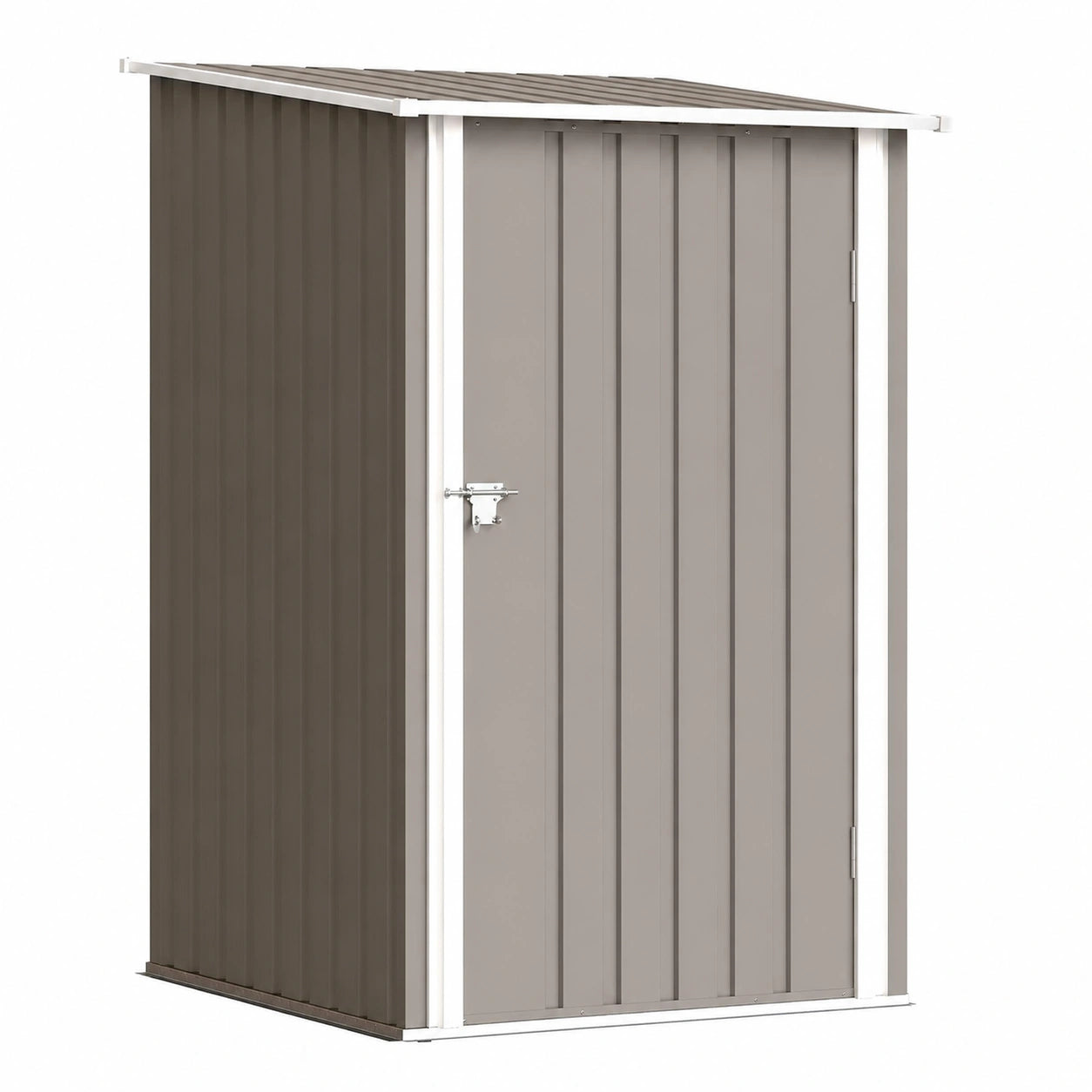 Abri de jardin, avec portes, en acier, coloris blanc et marron, pour le jardin