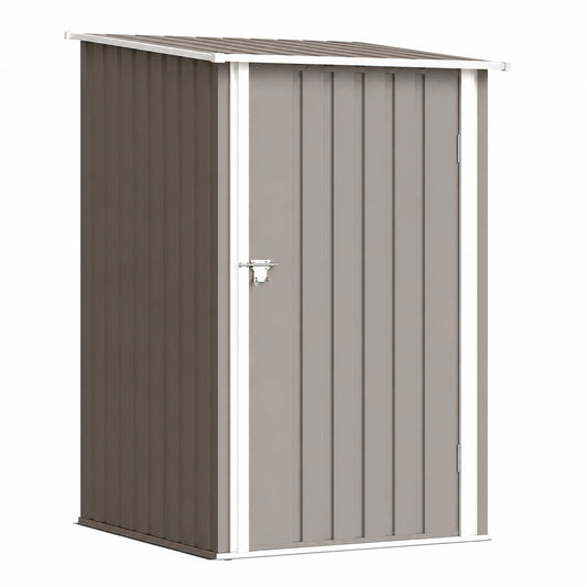 Abri de jardin, avec portes, en acier, coloris blanc et marron, pour le jardin