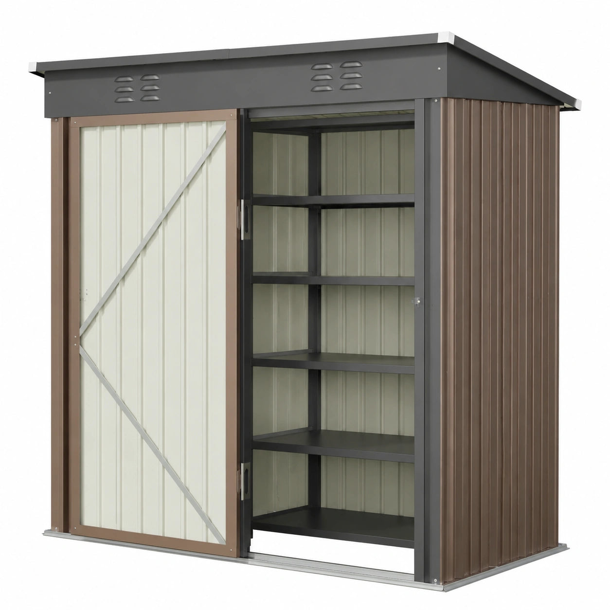 Abri de jardin, en acier, avec rangement, coloris brun, 180 x 162 x 95 cm, pour le jardin