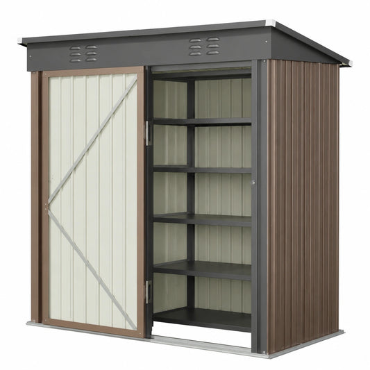 Abri de jardin, en acier, avec rangement, coloris brun, 180 x 162 x 95 cm, pour le jardin